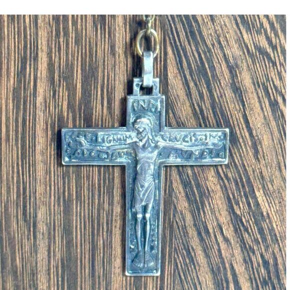 Religious antique French silver Christian catholic crucifix pendant cross Rosary - Picture 2 of 7